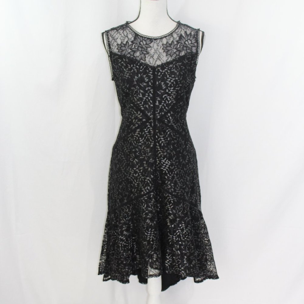 Taylor Black Silver Lace Overlay Dress NWT